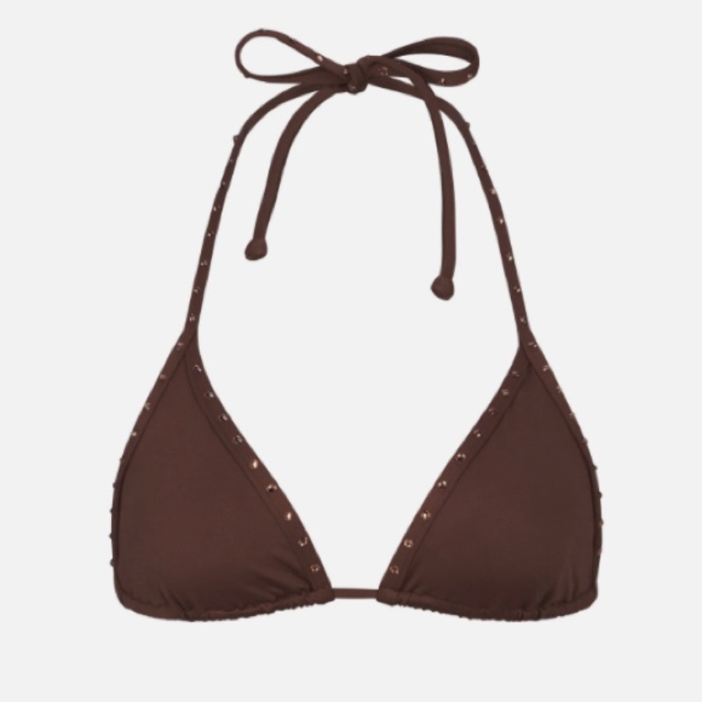 SKIMS Swim Bikini Rhinestone Triangle Top in Cocoa Size L NWT